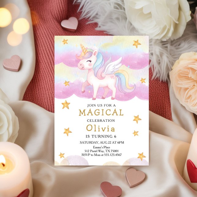 Magical Pastel Unicorn Rainbow Party Birthday  Einladung (Von Creator hochgeladen)