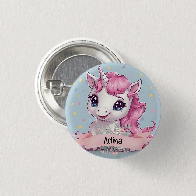 Magical Pink Baby Unicorn Stars Individuelle Name Button (Vorne & Hinten)