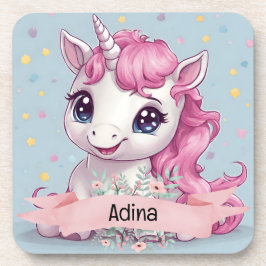Magical Pink Baby Unicorn Stars Individuelle Name Getränkeuntersetzer