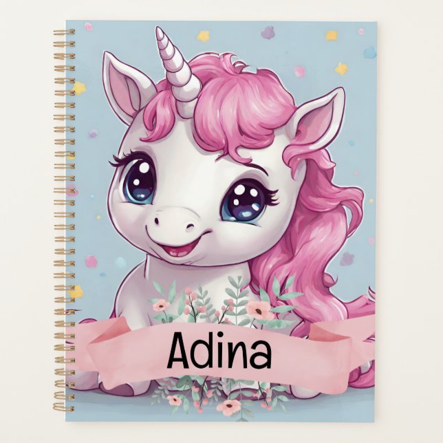Magical Pink Baby Unicorn Stars Individuelle Name Planer (Vorderseite)