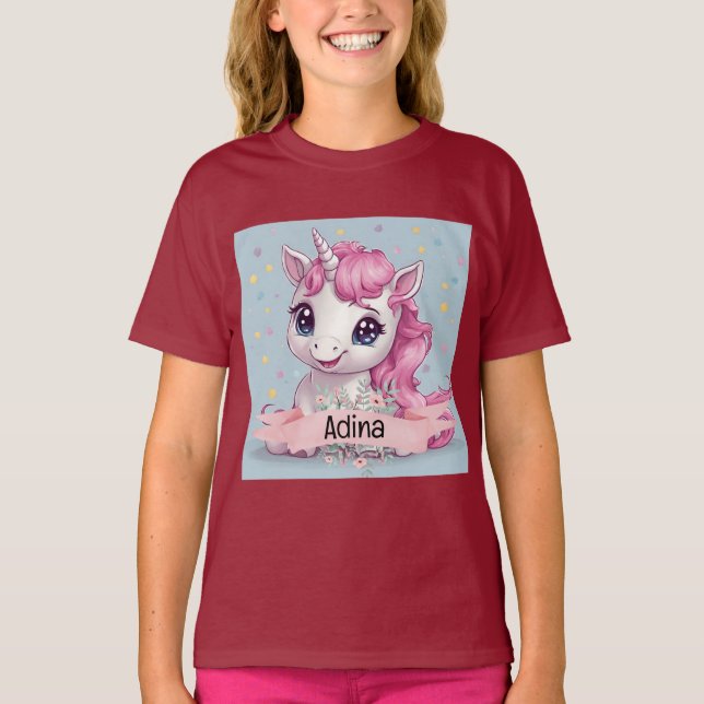 Magical Pink Baby Unicorn Stars Individuelle Name T-Shirt (Vorderseite)