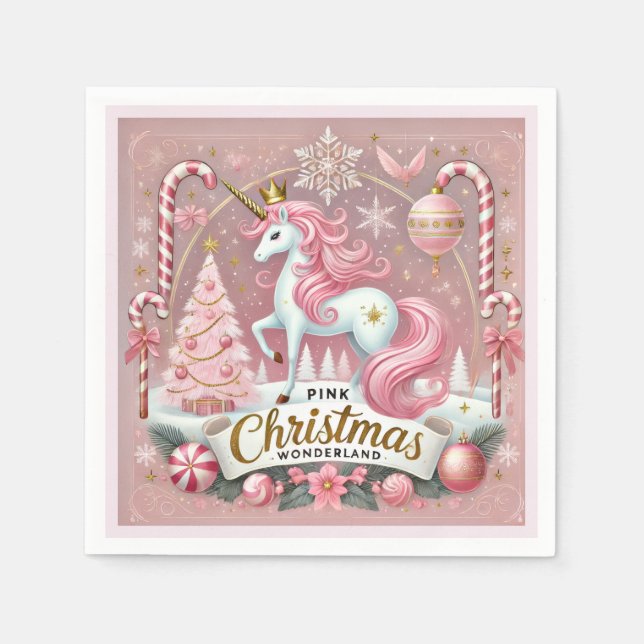 Magical Pink Christmas Wonderland Unicorn  Serviette (Vorderseite)