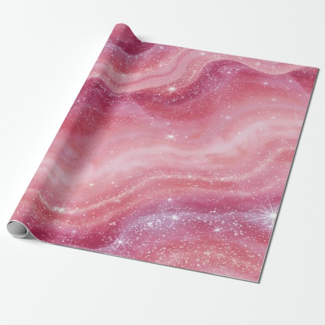Magical Pink Galaxy Sparkle & Marble Texture Geschenkpapier (Ungerollt)