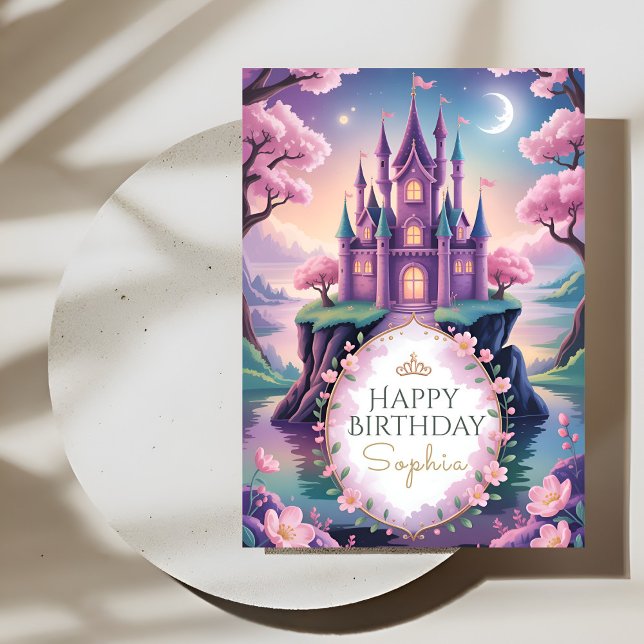 Magical Pink Princess Castle Birthday Karte (Von Creator hochgeladen)