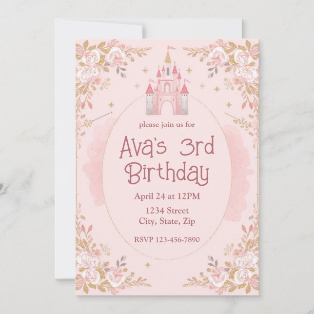 Magical Princess Birthday Invitation | Watercolor Einladung (Vorderseite)