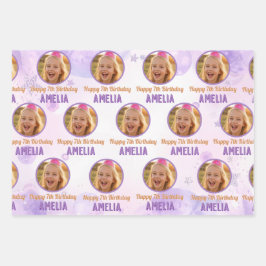 Magical Purple Photo Birthday Party Geschenkpapier Set
