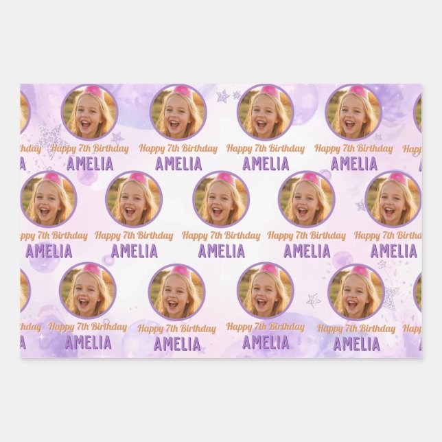 Magical Purple Photo Birthday Party  Geschenkpapier Set (Vorderseite)