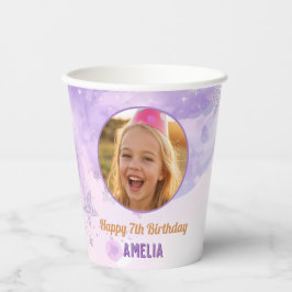 Magical Purple Photo Birthday Party Pappbecher