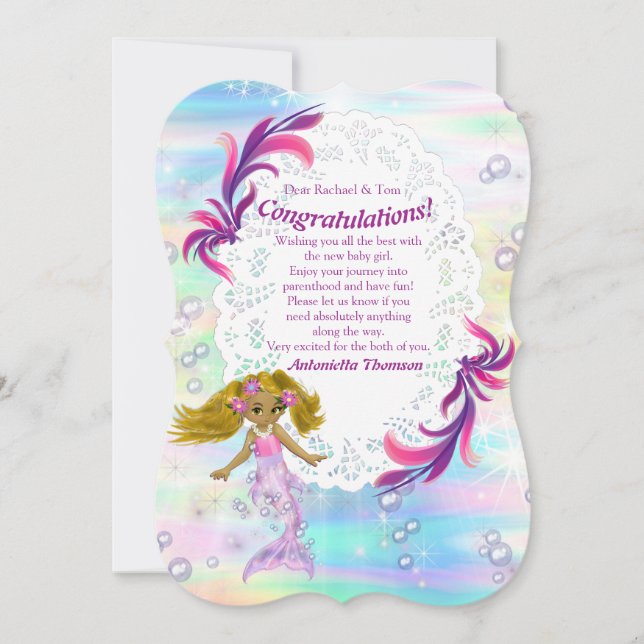 Magical Rainbow Baby Mermaids Glückwunsch Card Einladung (Vorderseite)
