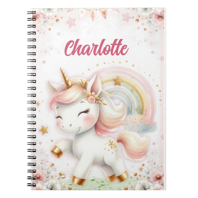 Magical Rainbow Pink Unicorns Spiral Notebook wate Notizblock (Vorderseite)