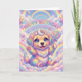 Magical Rainbow Puppy Children's Birthday Fantasy  Karte