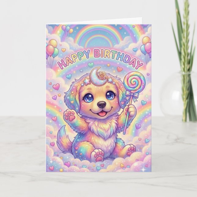 Magical Rainbow Puppy Children's Birthday Fantasy  Karte (Vorderseite)