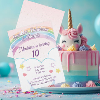 Magical Rainbow Unicorn Birthday Girls Invitation Einladung