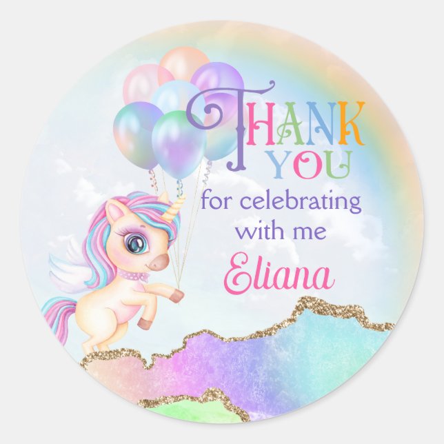 Magical Rainbow Unicorn Danke Runder Aufkleber (Vorderseite)