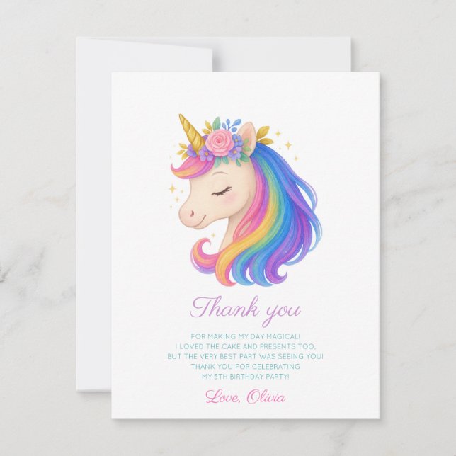 Magical Rainbow Unicorn Thank You Card Dankeskarte (Vorderseite)