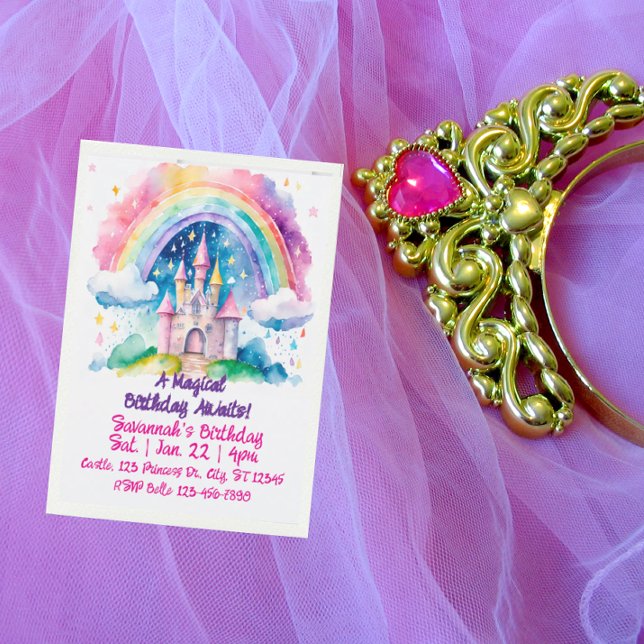 Magical Rainbow Watercolor Fantasy Castle Birthday Einladung (Von Creator hochgeladen)