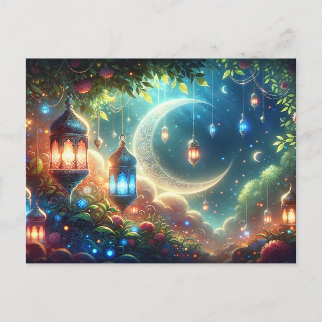 Magical Ramadan Moon & Lanterns Postkarte (Vorderseite)