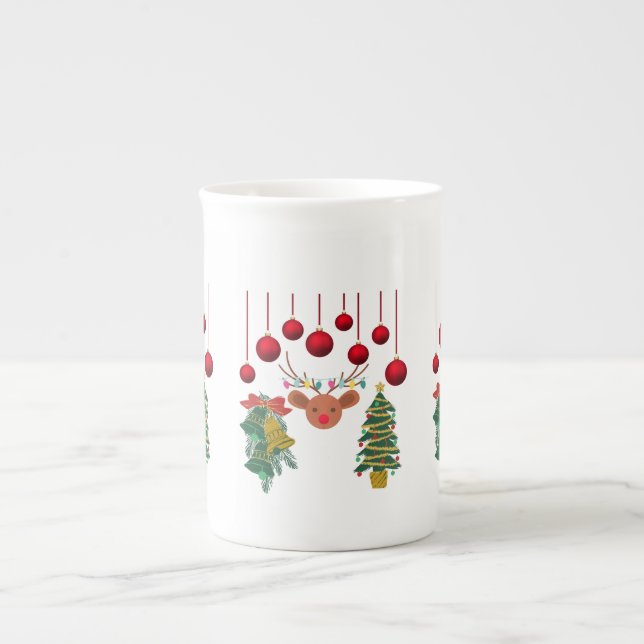 Magical Reindeer Bells and Christmas Tree Design  Prozellantasse (Vorderseite)