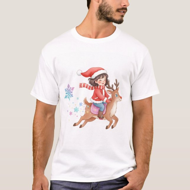 Magical Reindeer Ride Christmas T-Shirt. T-Shirt (Vorderseite)