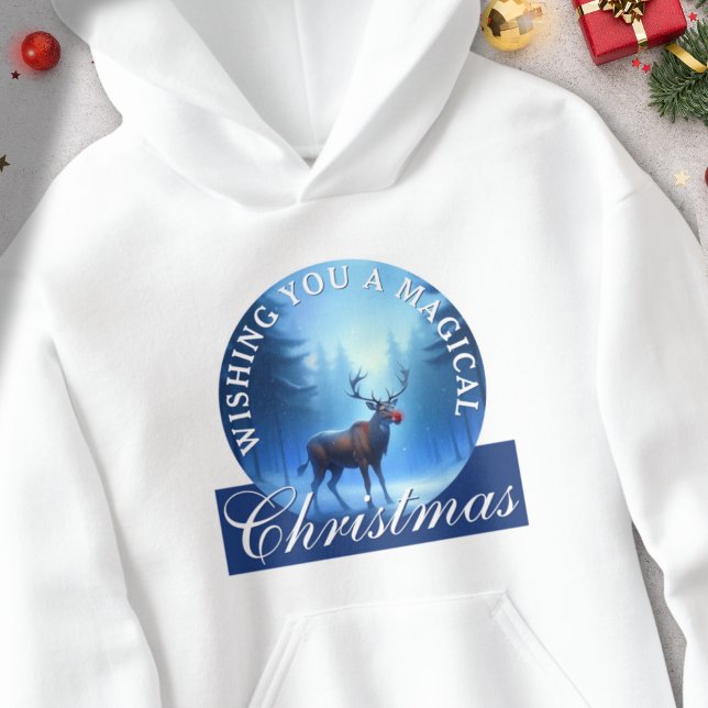 Magical Reindeer Snowy Forest Christmas Gift Art Hoodie (Von Creator hochgeladen)