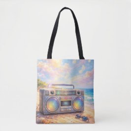 Magical Retro Boombox Playing Music On Beach