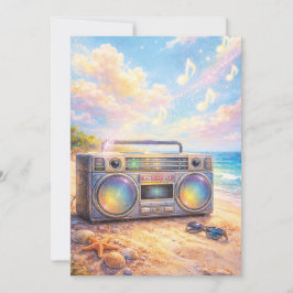 Magical Retro Boombox Playing Music On Beach Einladung
