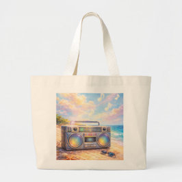 Magical Retro Boombox Playing Music On Beach Jumbo Stoffbeutel