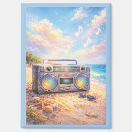 Magical Retro Boombox Playing Music On Beach Magnet