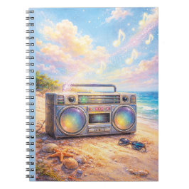 Magical Retro Boombox Playing Music On Beach Notizblock