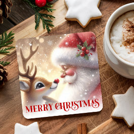 Magical Santa and Rudolph Christmas Drink Coasters Rechteckiger Pappuntersetzer