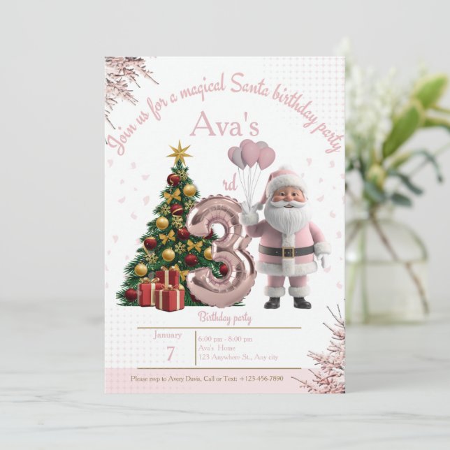 Magical Santa Birthday Invitation – 3rd Birthday Dankeskarte (Stehend Vorderseite)