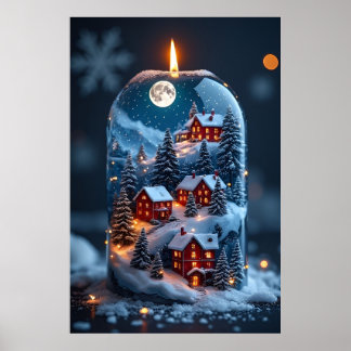 🕯️ Magical Snow Globe Candle – Cozy Christmas Poster