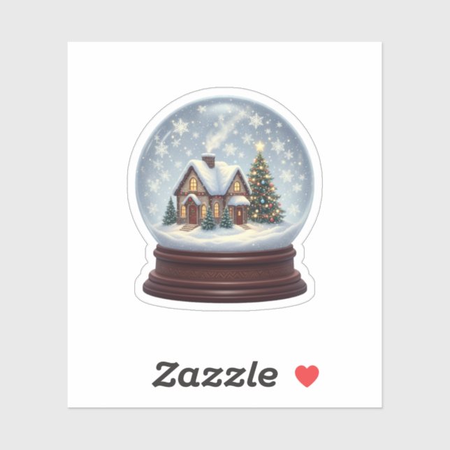 Magical Snow Globe Christmas House & Tree  Aufkleber (Blatt)