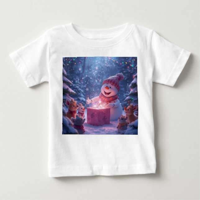 Magical Snowman Christmas Gift Scene Baby T-shirt (Vorderseite)