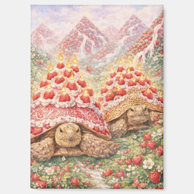 Magical Strawberry land with birthday cake turtles Magnet (Vorderseite)