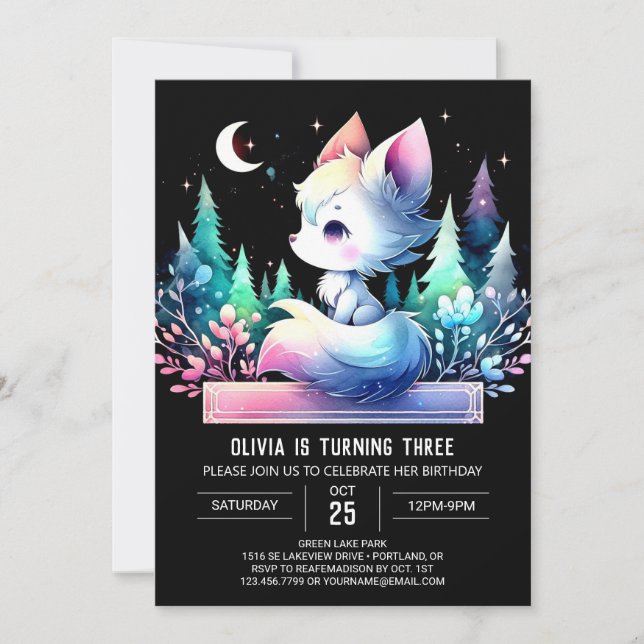 Magical Sweet Wolf Birthday Einladung (Vorderseite)
