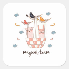 Magical Team Bunny Quadratischer Aufkleber