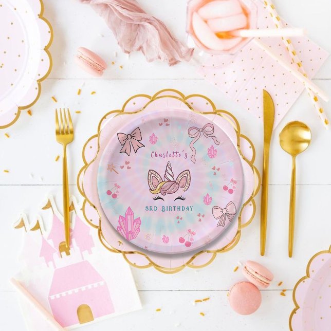 Magical Tie Dye Unicorn Coquette Bow Birthday  Pappteller (Von Creator hochgeladen)