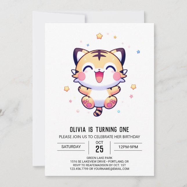 Magical Tiger 1. Geburtstag Einladung (Vorderseite)