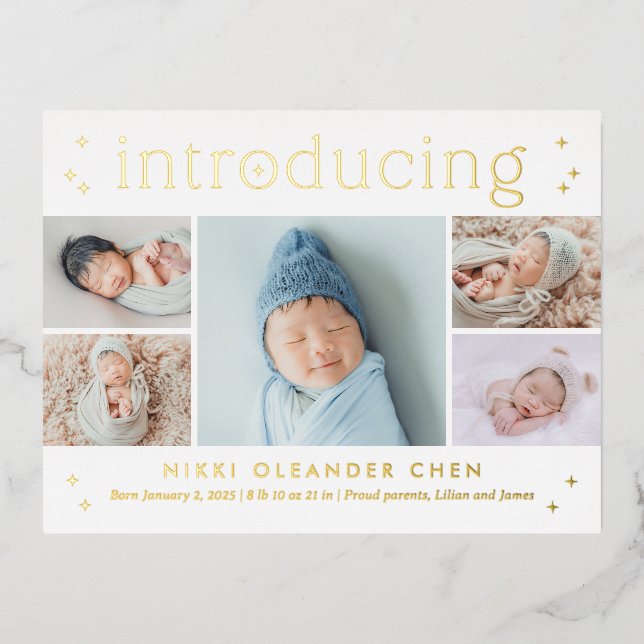 Magical Time Foil Baby Birth Ankündigung Postkarte (Vorderseite)