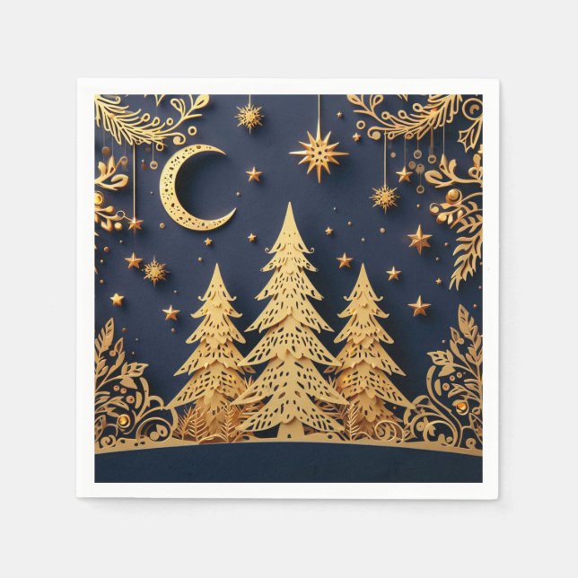 Magical Tree Scene – Yuletide Glimmers Serviette (Vorderseite)