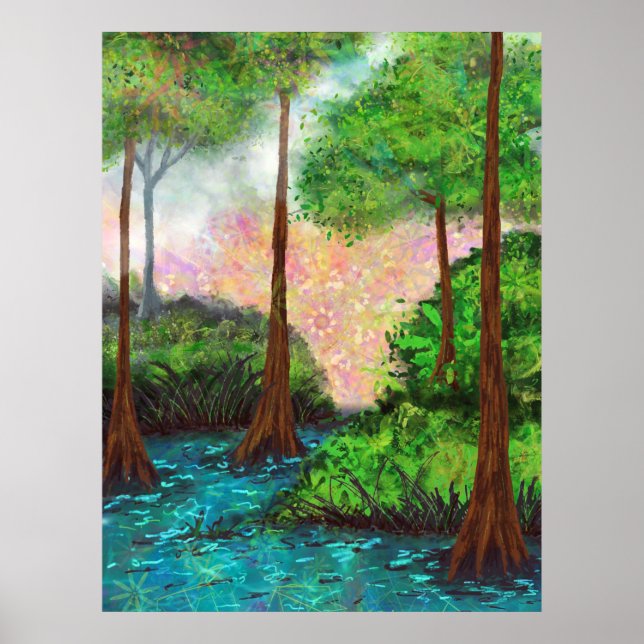Magical Trees Pond Colorful Sky Poster (Vorne)