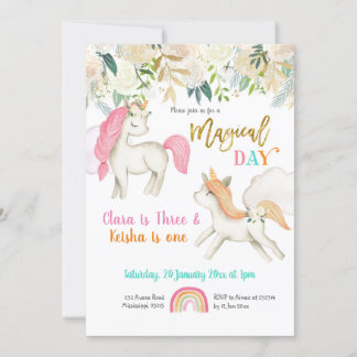 Magical Twins Unicorn zum Geburtstag Einladung