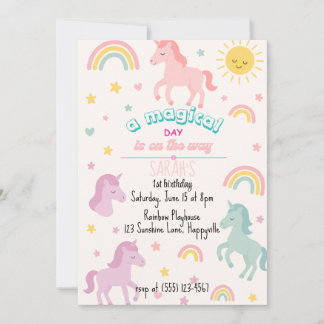 Magical Unicorn 1. Geburtstag Einladung für Mädche