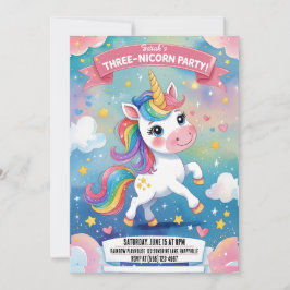Magical Unicorn 3. Geburtstag Einladung | Pink
