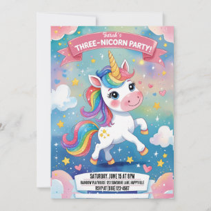 Magical Unicorn 3. Geburtstag Einladung   Pink