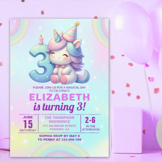 Magical Unicorn 3rd Birthday Invitation – Rainbow Einladung