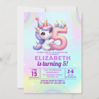 Magical Unicorn 5th Birthday – Rainbow theme Einladung
