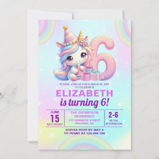 Magical Unicorn 6th Birthday – Rainbow Einladung