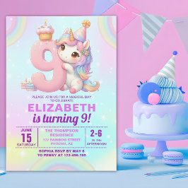 Magical Unicorn 9th Birthday for Girls Einladung